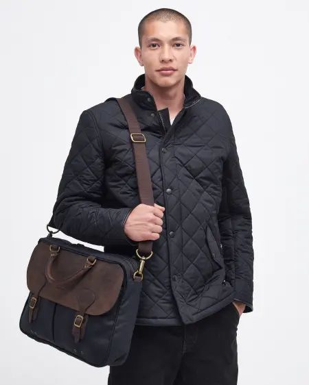 现货barbour briefcase英国男士单肩斜挎包油蜡包皮包公文包背包