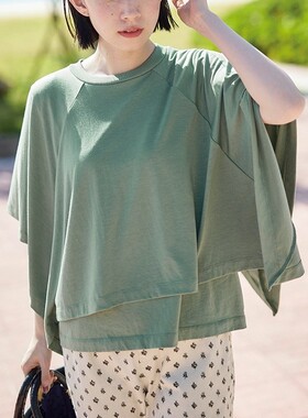 清仓Castle of Scotland短袖T恤宽松休闲女士巴恩风不规则上衣