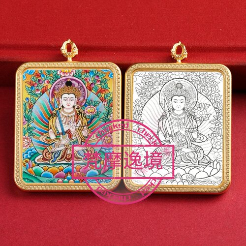 唐卡手绘DIY虚空藏菩萨唐卡吊坠画芯涂色佛像白描唐卡白描F241
