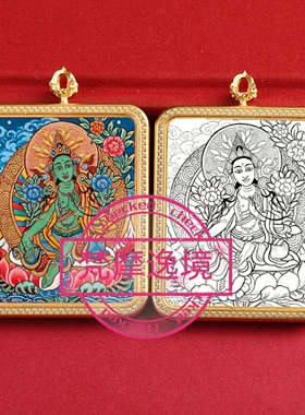 唐卡线稿画芯DIY绿度母白描描金佛像手工本命年招财唐卡手绘