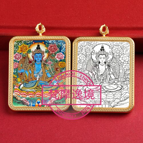 唐卡手绘DIY大势至菩萨唐卡吊坠画芯涂色佛像白描唐卡白描F218