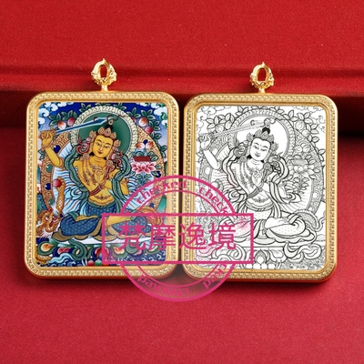 唐卡手绘DIY文殊菩萨唐卡吊坠画芯描金涂色佛像白描唐卡白描