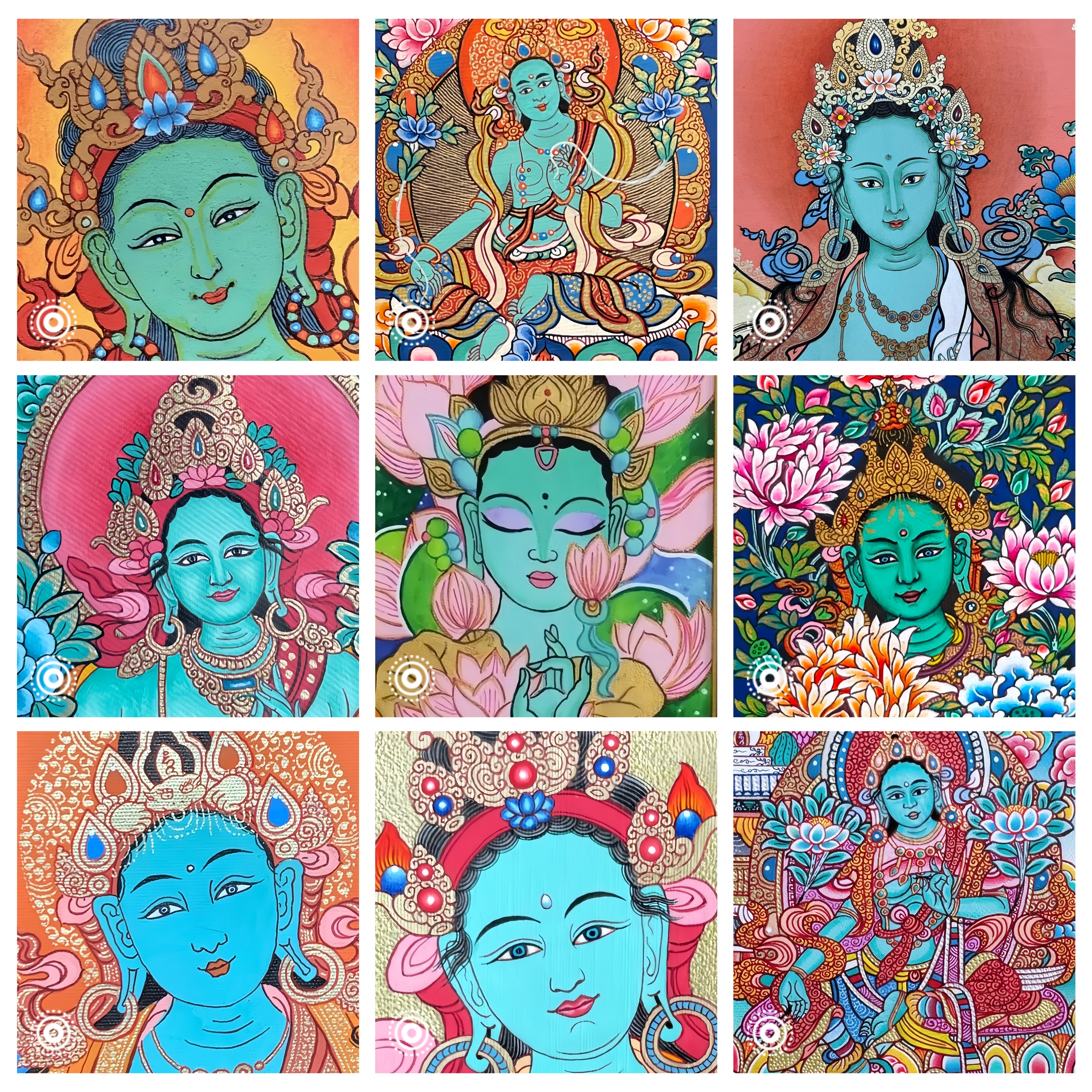 唐卡线稿画芯DIY绿度母白描描金佛像手工本命年招财唐卡手绘图片