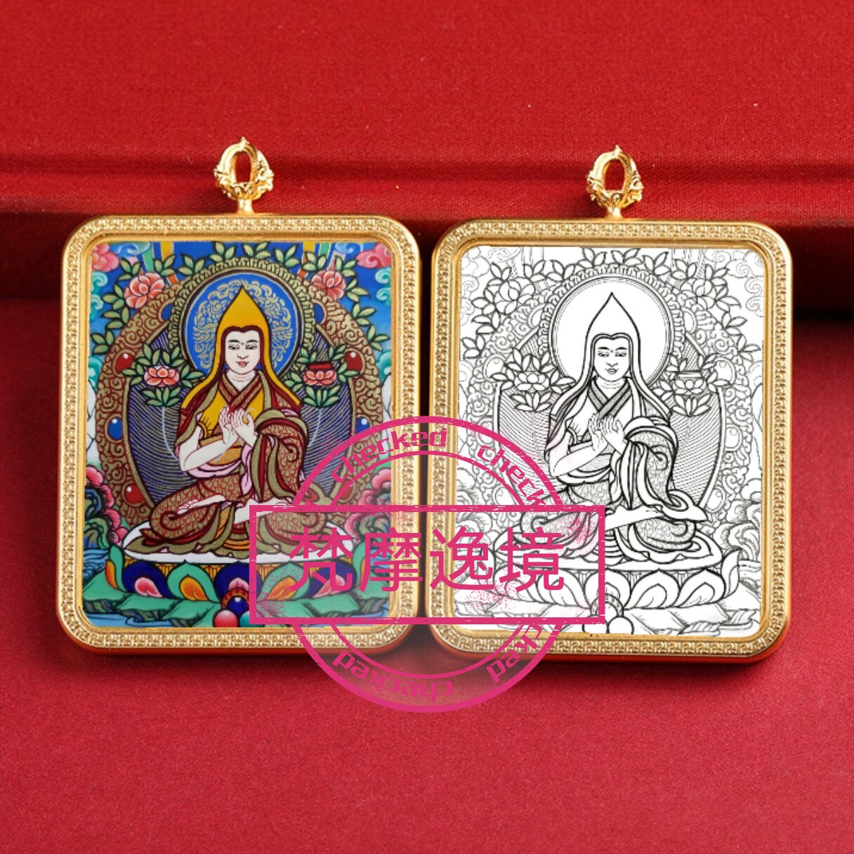 唐卡手绘DIY宗喀巴大师唐卡吊坠画芯描金涂色佛像白描唐卡白描