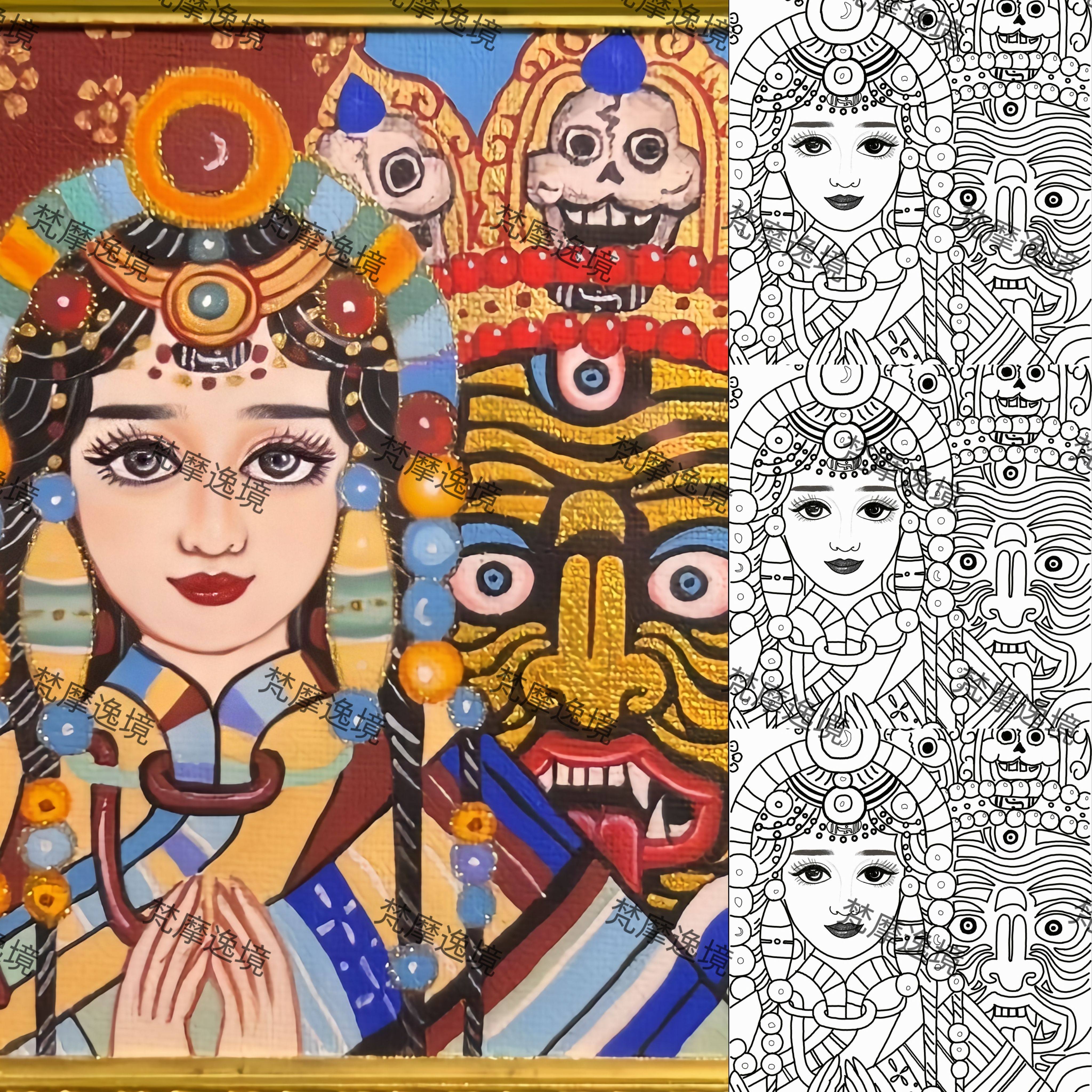 唐卡线稿DIY前生今世唐卡西藏唐卡纯手绘唐卡描金佛像白描线稿