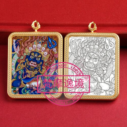 唐卡手绘DIY大黑天唐卡吊坠画芯涂色佛像白描唐卡白描F251