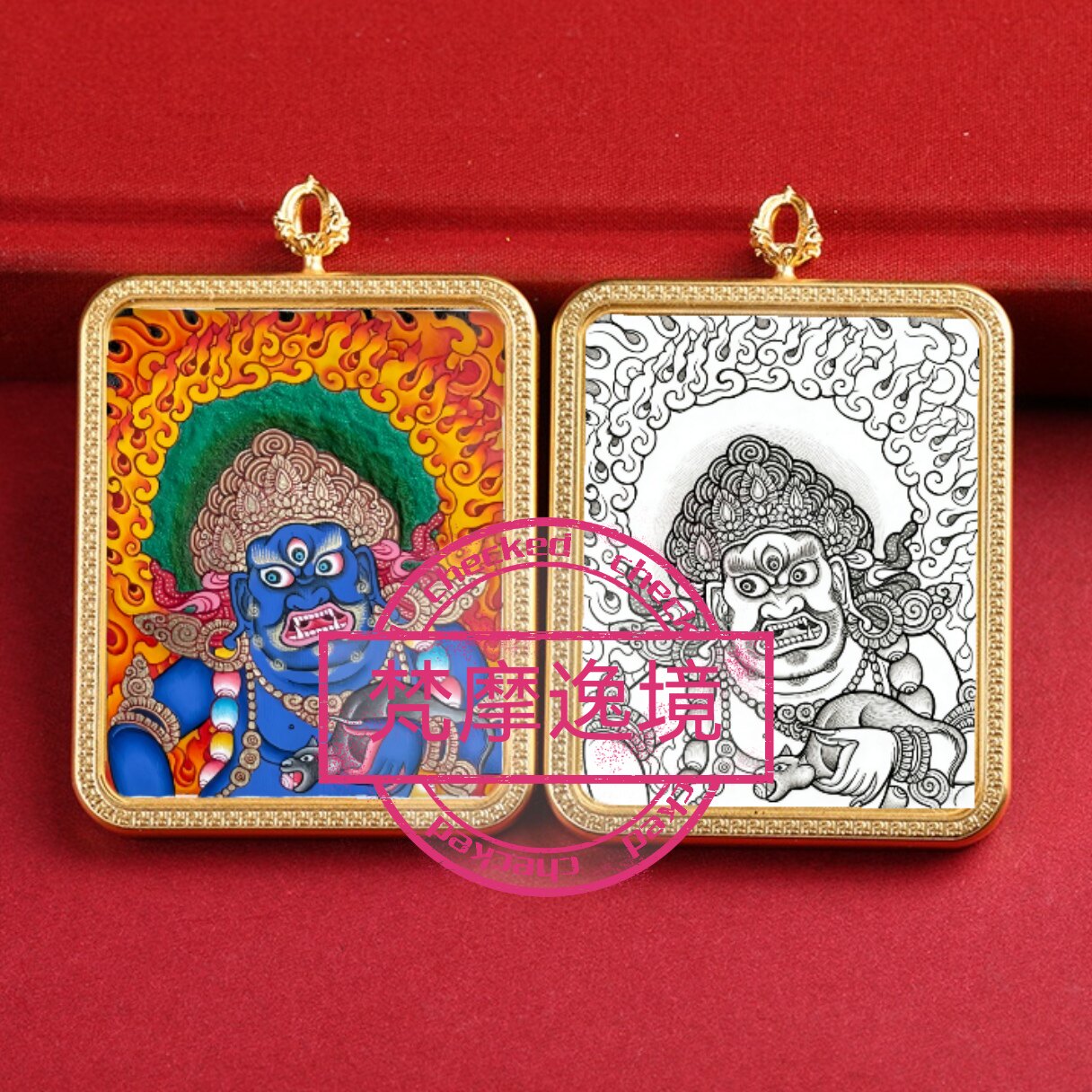 唐卡手绘DIY黑财神唐卡吊坠画芯描金涂色佛像白描唐卡白描