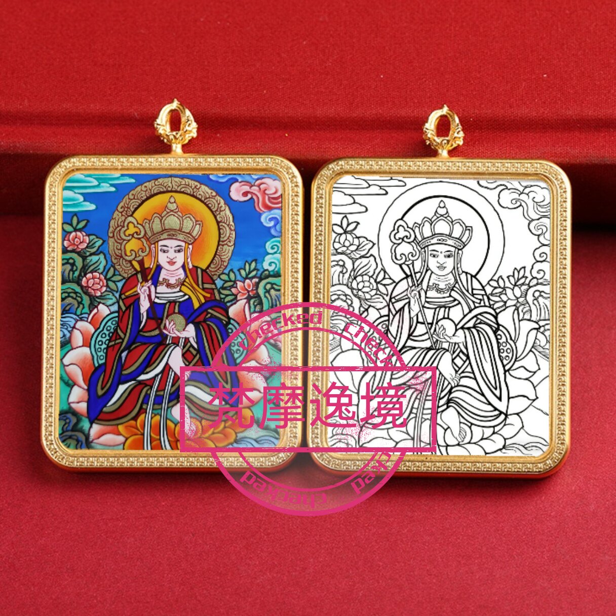 唐卡手绘DIY地藏王菩萨唐卡吊坠画芯描金涂色佛像白描唐卡白描
