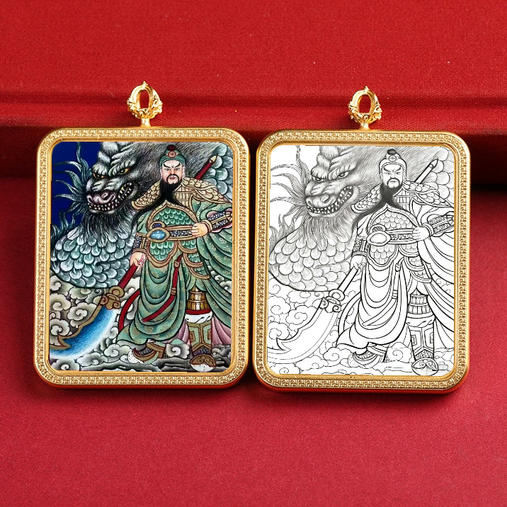 唐卡手绘DIY关公关羽唐卡吊坠画芯描金涂色佛像白描唐卡白描