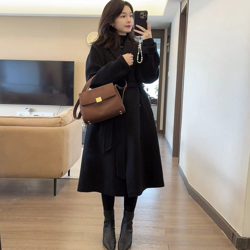 黑色双面羊绒大衣女入深冬独特高级感羊毛呢子赫本风高端毛呢外套