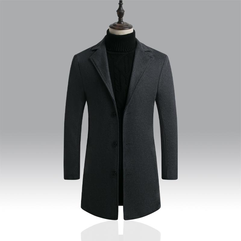 New men winter long wool jacket man youth dust coat overcoat