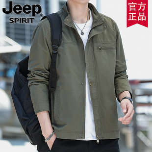 jeep吉普春秋冬新款立领夹克男士纯棉工装美式休闲户外茄克外套潮