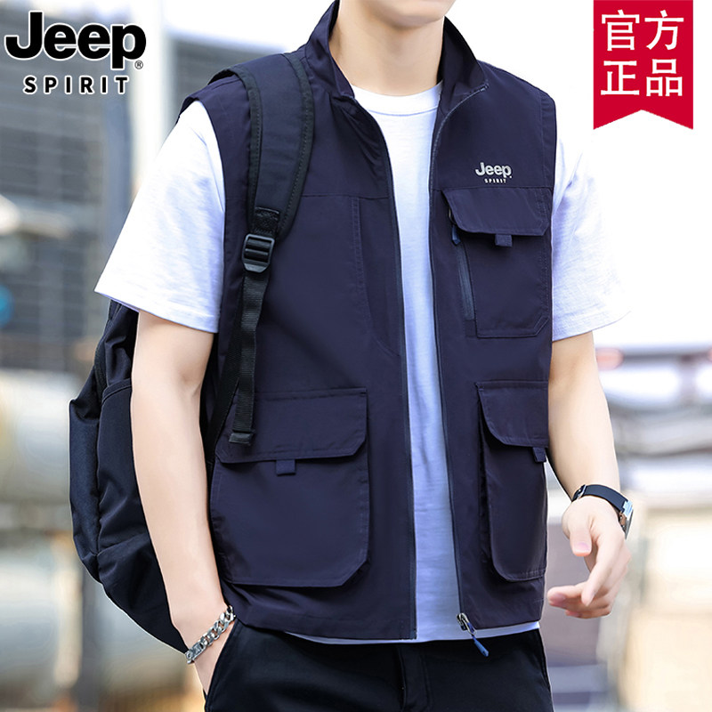 jeep2025新款马甲男士春夏薄款户外速干多口袋休闲钓鱼摄影背心潮
