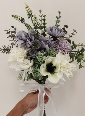 大丽花领证紫色系仿真花束