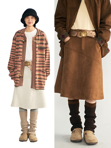 NKGC百搭麂皮民族风A字中裙半裙