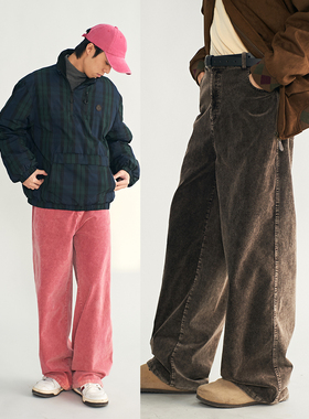 NKGC 美式复古街头水洗做旧灯芯绒长裤刺绣基础宽松休闲裤中性