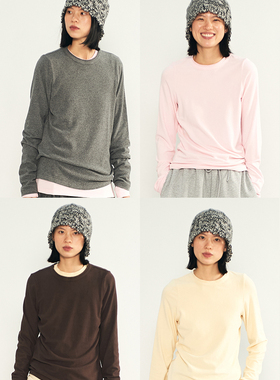 NKGC 秋冬复古日系三角针刺绣绒感圆领T恤基础修身长袖打底中性