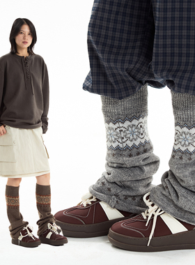 NKGC 费尔岛温暖感羊毛提花复古加厚美式复古长袜套护膝