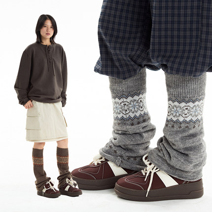 NKGC 费尔岛温暖感羊毛提花复古加厚美式复古长袜套护膝