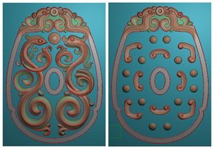 仿古龙凤双面浮雕精雕JDP灰度BMP格式 F3735 玉雕木雕牙雕图