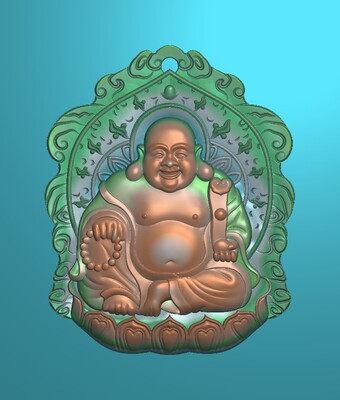 精雕图弥勒佛招财挂件笑脸佛玉雕灰度浮雕佛像佛公如意带线 F4270