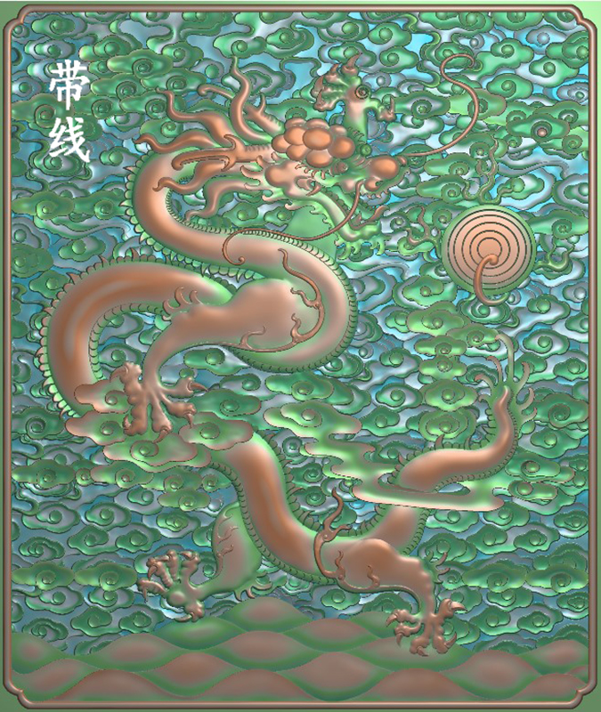衣柜门板祥云单龙戏珠背板精雕图浮雕灰度龙戏珠电脑雕刻图 f3824