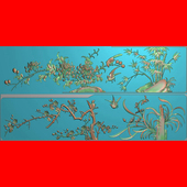 精雕图浮雕图梅兰竹菊吉祥罗汉床花鸟横板挡板横床源文件 F3733