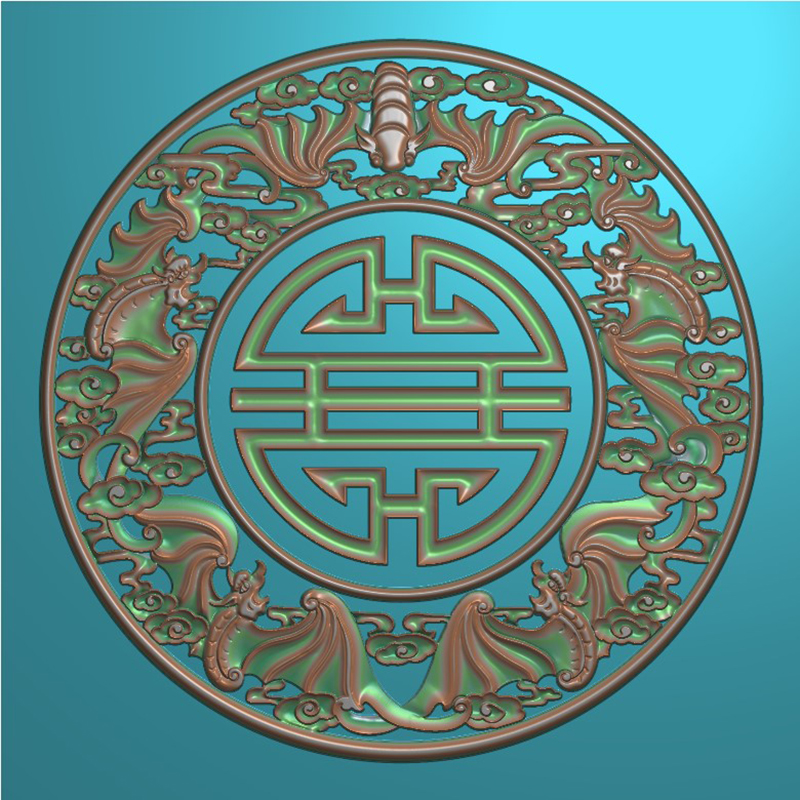 浮雕圆形蝙蝠精雕图挂屏五福圆灰度JDP圆盘挡板 F3926