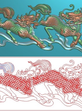 祥云狮子精雕图灰度图浮雕图雕刻图精品麒麟腾云背板挡板 F4510
