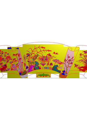 梅兰竹菊荷花鸳鸯床板精雕图浮雕灰度电脑雕刻花鸟大床花板 F3708