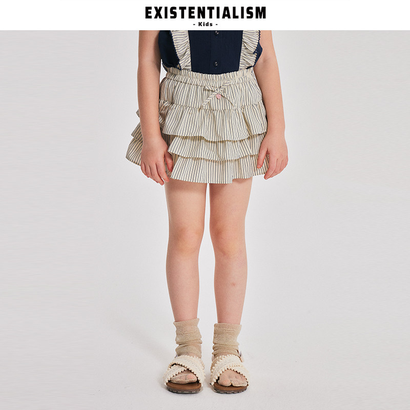 EXISTENTIALISMkids26新款春夏女式儿童半身裙荷叶边条纹蛋糕裙夏