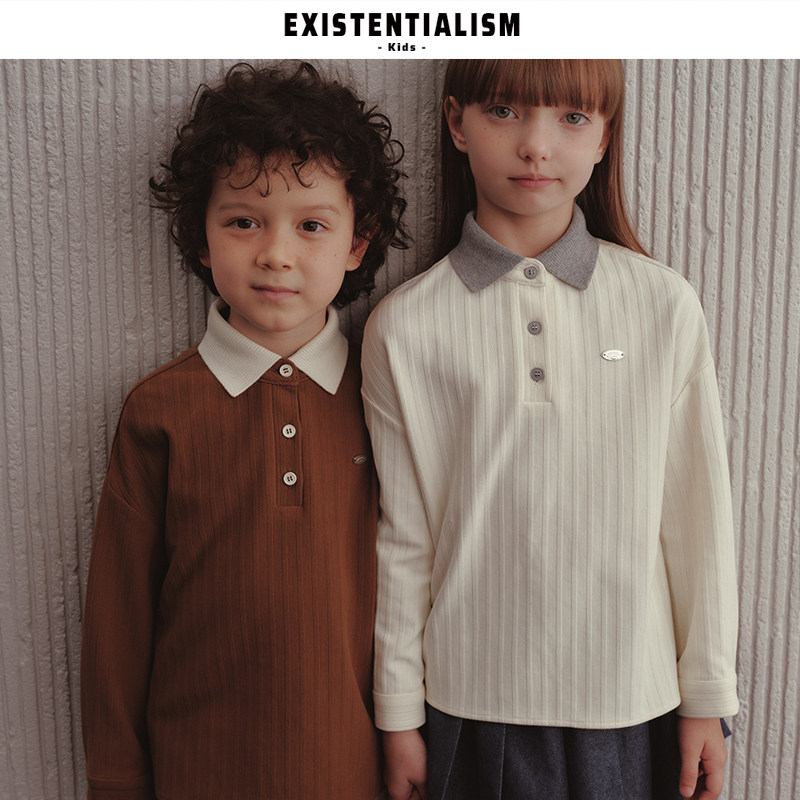 EXISTENTIALISMKids秋季新款儿童个性POLO衫童装针织条纹衬衫打底