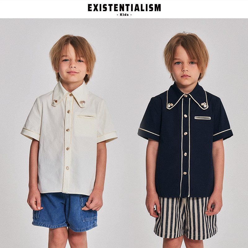EXISTENTIALISMkids26新款春夏男童装休闲亲肤衬衫贝壳男童短袖夏