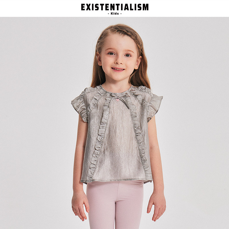 EXISTENTIALISM Kids 女童夏季上衣甜酷风小飞袖花边流银波浪小衫