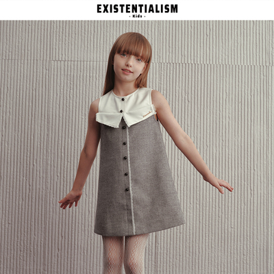 EXISTENTIALISMKids25童装新款精致撞色无袖连衣裙翻领装饰背心裙
