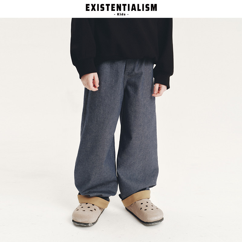 EXISTENTIALISM Kids 儿童直筒牛仔裤撞色松紧腰圆贴袋休闲长裤