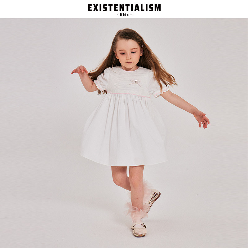 EXISTENTIALISMkids26新款春夏女童连衣裙肌理拼接娃娃裙女童装夏