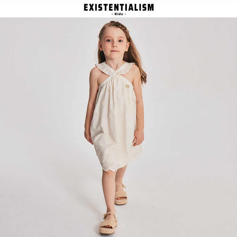 EXISTENTIALISMkids26新款春夏女童连衣裙全绣立体花挂脖女童裙