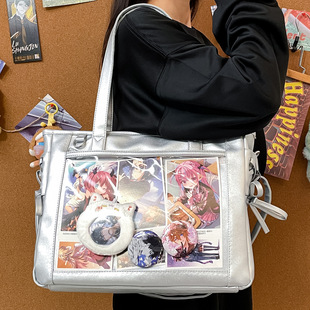 新款日系可爱少女大容量丝带痛包学生百搭单肩女包吧唧二次元大包