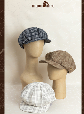 HallowHare复古轻薄蕾丝格纹报童帽画家帽