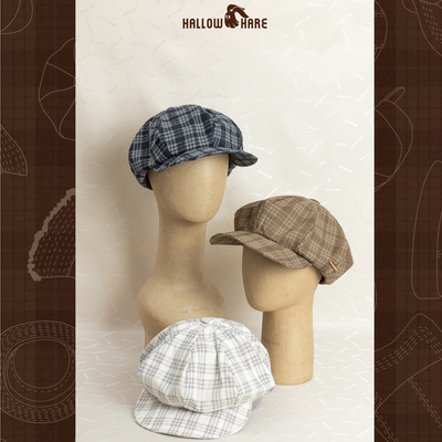 HallowHare蕾丝格纹报童帽
