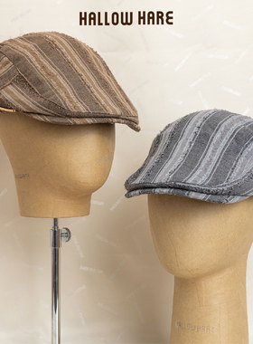 HallowHare复古文艺条纹鸭舌帽前进帽棕色灰色