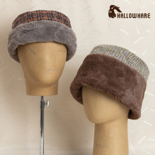 HallowHare韩版毛绒暖冬双面毛呢拼帽盆帽