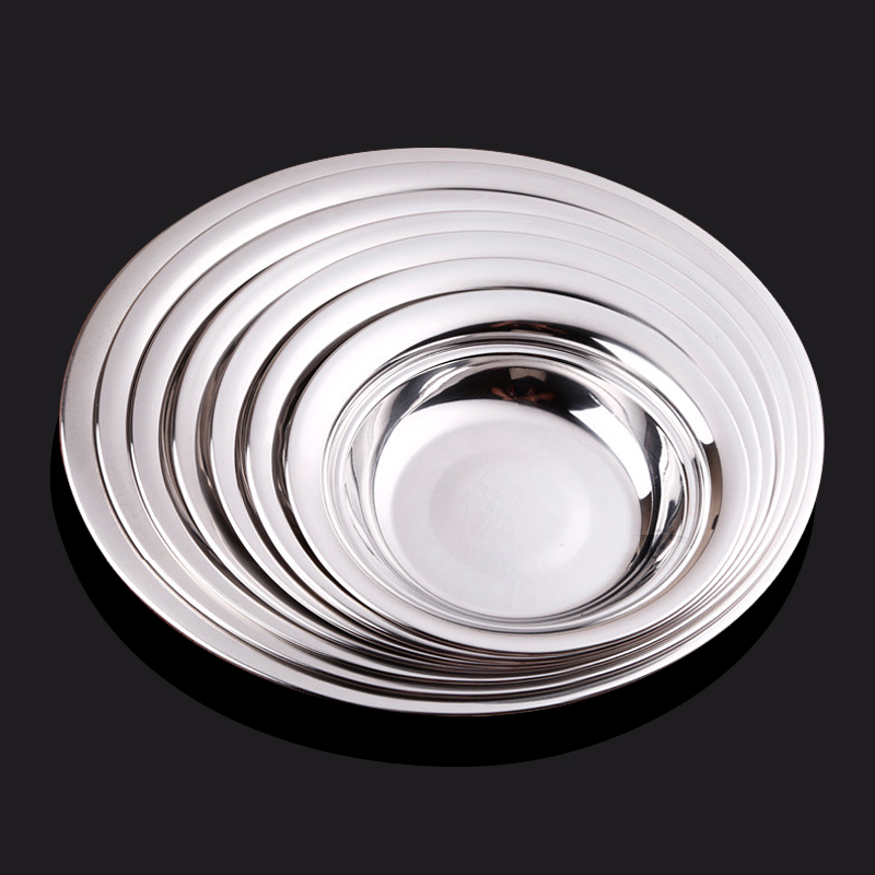 韩式餐具盘子菜盘家用加厚不锈钢碟子圆盘蒸盘菜金属铁盘圆形创意