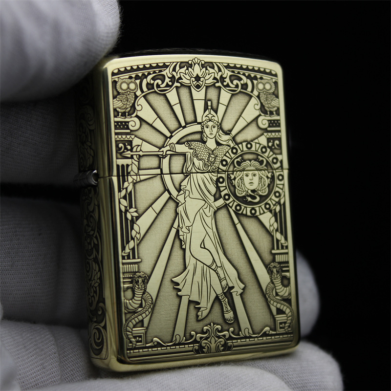 zippo正品 黄铜盔甲五面精雕战神雅典娜 送礼收藏防风煤油打火机