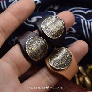 RRL美式 复古阿美咔叽原宿潮腰果花手工方巾扣牛皮vintage真币个性