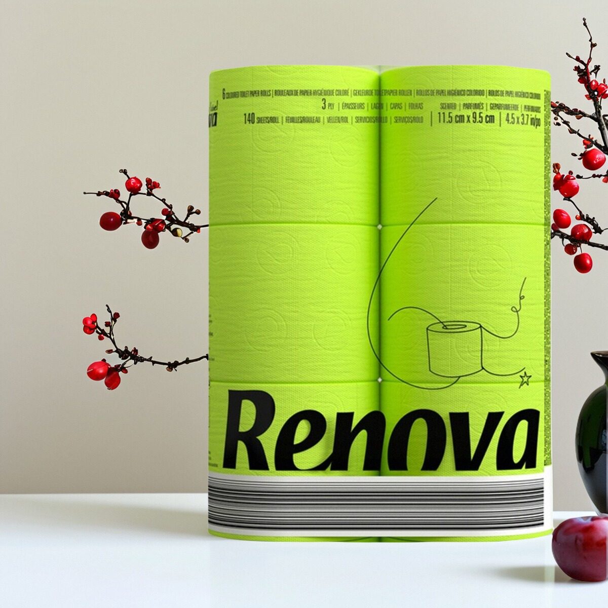 Renova彩色厕所有芯卷纸绿色彩色多巴胺高档餐巾香味ins网红纸巾