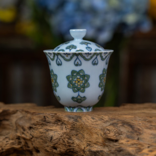 景德镇画堂春陶瓷蓝上蓝梦回大唐两才盖碗釉下彩青花瓷手工手绘