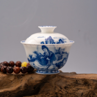 景德镇画堂春陶瓷三十三相泷见观音两才盖碗盖碗手工手绘釉下彩