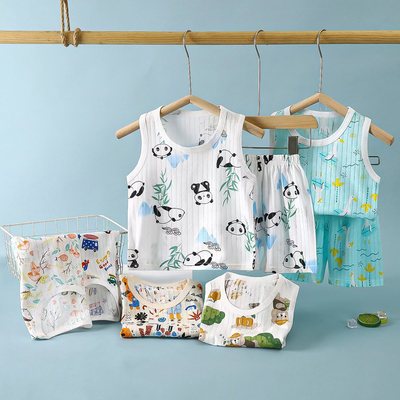 男童背心套装薄款女童夏装纯棉短裤无袖t恤婴儿衣服宝宝睡衣透气